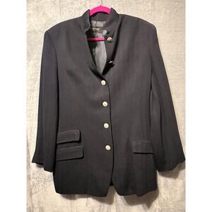 Ellen Tracy Company Black Blazer Jacket Size 14 Wool Blend‎ Gold Button Career